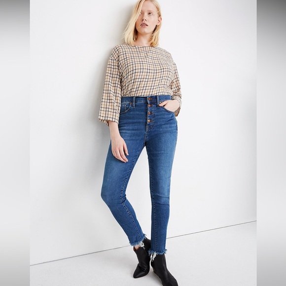 Madewell 10" High-Rise Skinny Jeans in Mackey Wash Size 27 Button-Front Edition - Picture 1 of 13